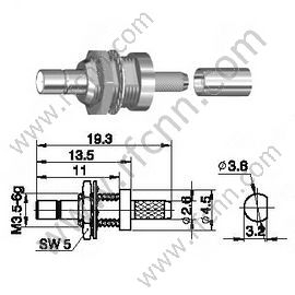 SSMB θηλυκό Bulkhead Mount για RG174 RF Connector