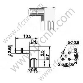 SSMB θηλυκή δεξιά γωνία για υποδοχή PCB RF
