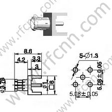 Mcx αρσενικό για υποδοχή PCB RF