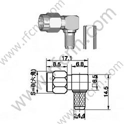 SMA αρσενική γωνία πτύχωσης για RG223 RF Connector